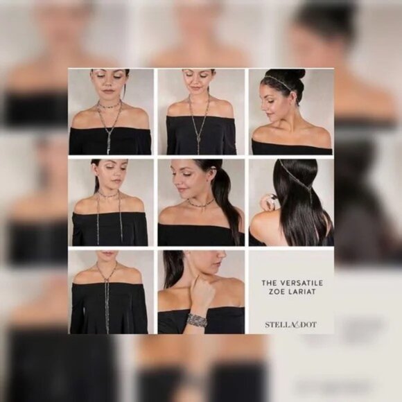 Stella & Dot The Versatile Zoe Silver Beaded Lariat Necklace  42” - Picture 3 of 5